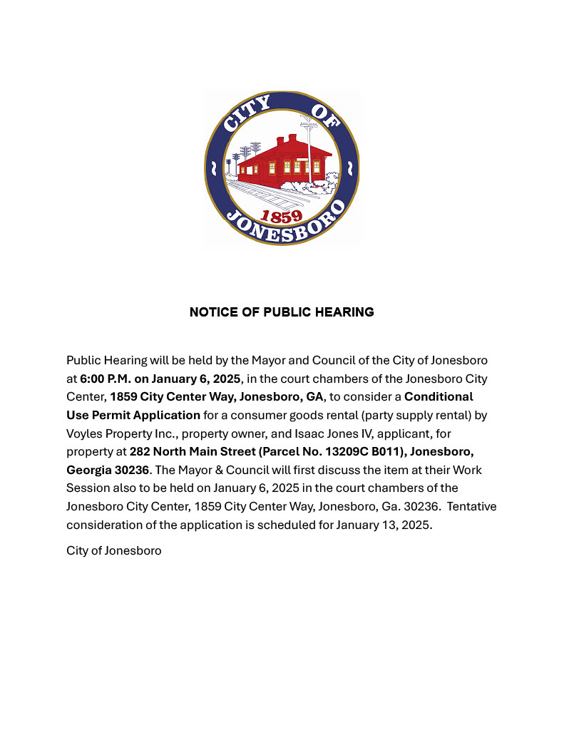 NOTICE OF PUBLIC HEARING